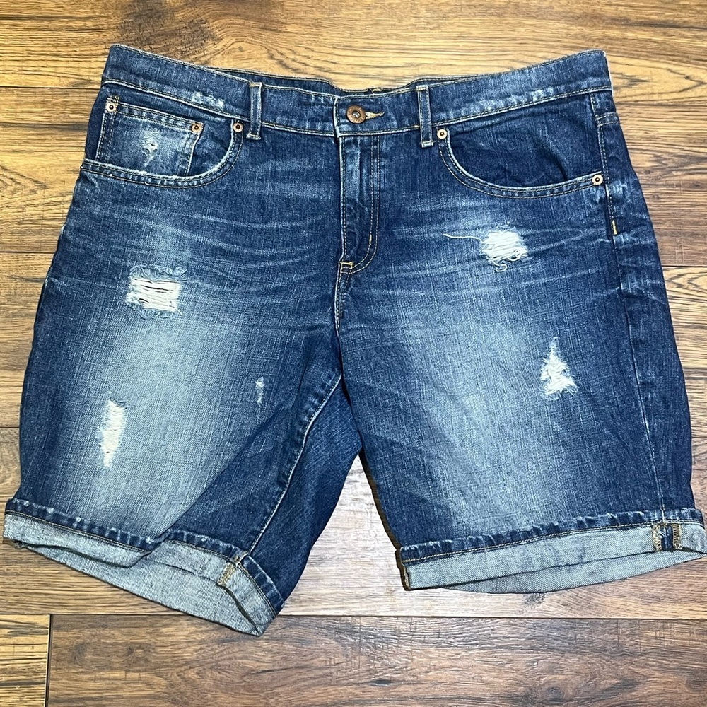 GAP Distressed Denim Bermuda Shorts - Dark Blue